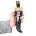 thumbnail image 4 of Mythrojan Viking Drinking Horn Mug with Brown Leather Holder and Canvas Bag Renaissance Mead Ale Wine Beer Drinking Cup - 8.45 oz, 4 of 5