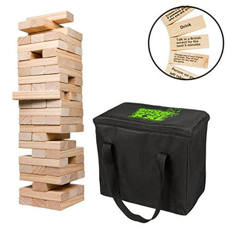 Giant Stacking Tower Drinking Game (Stacks up to 4ft) - 60pcs Wooden Blocks with Drinking Commands (21+ (Drinking Jenga Best Rules)