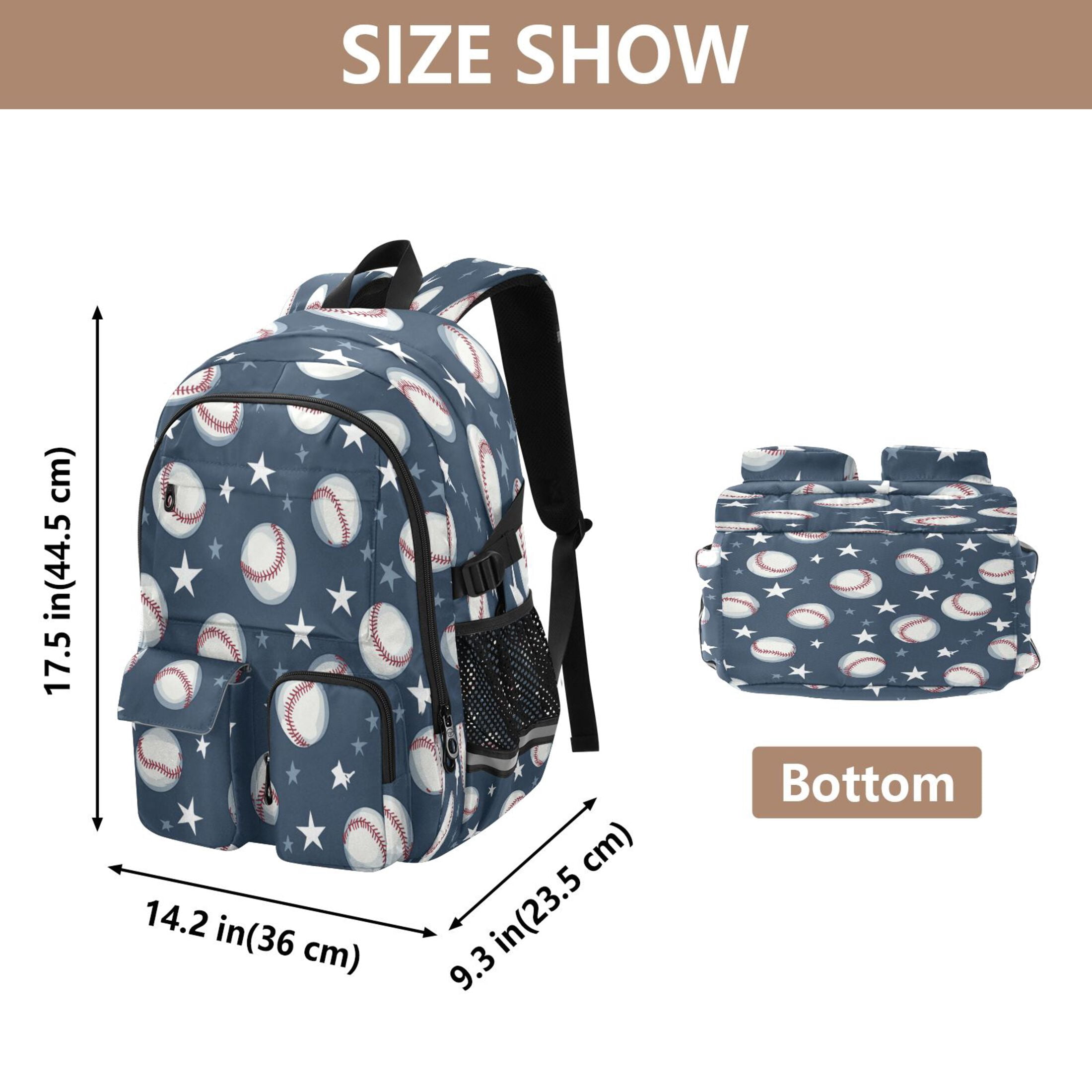 30L Backpack Durable Computer Bag for College & Travel Lightweight Daypack Fits 15.6" Laptop Baseball Stars Pattern