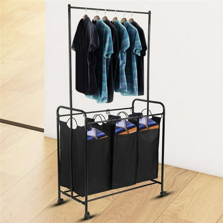 Laundry Sorting Rack Removable Laundry Sorter Cart with 3 Durable Detachable Bags Mobile Laundry Sorting Trolley Cart,Black ()