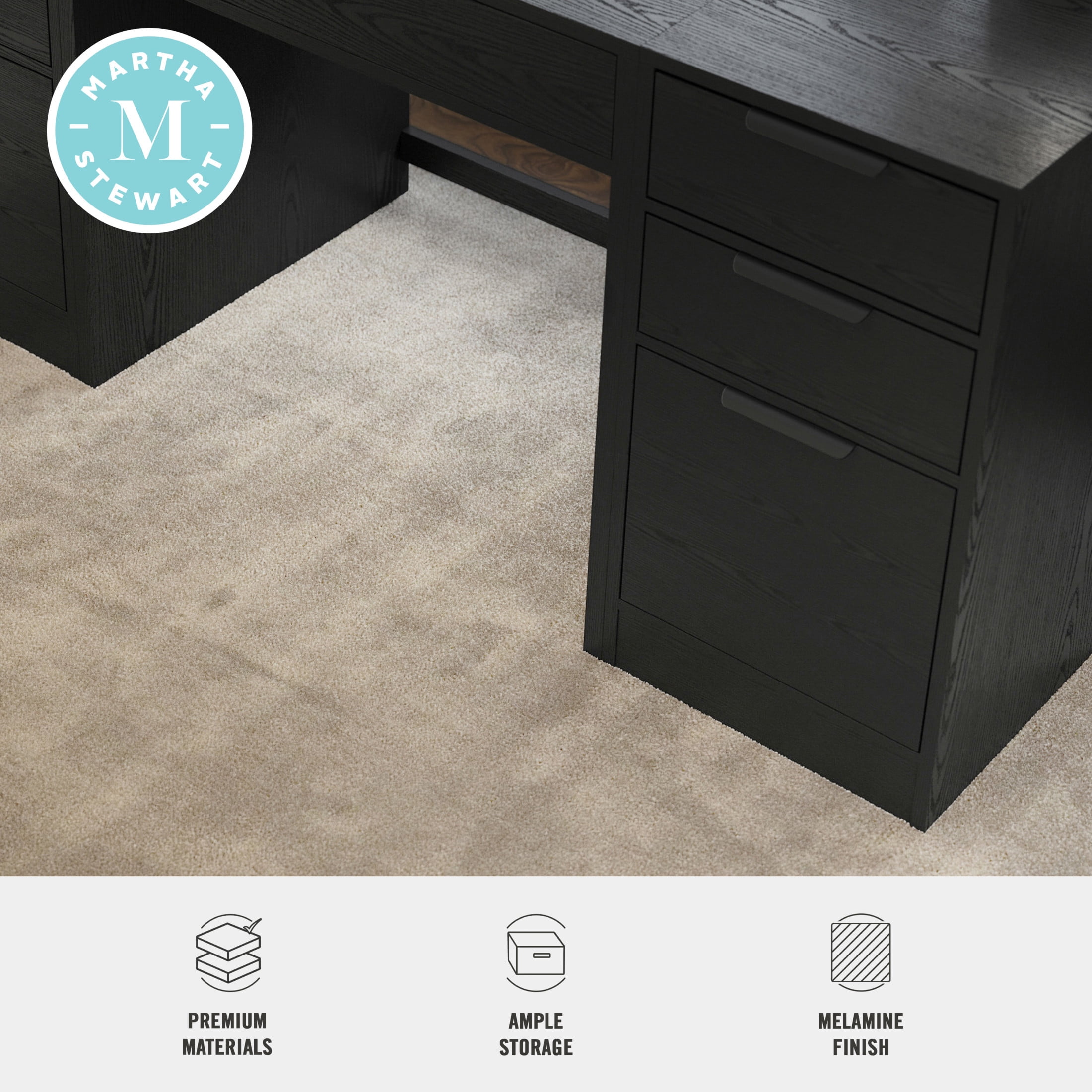 Martha Stewart Home Office Modular 3 Drawer File Cabinet in Black with Oil Rubbed Bronze Hardware