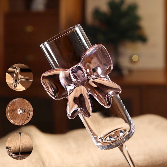 Fwttom 2 Pcs Champagne Flutes, Wine Champagne Glasses Bow Valentines Day Birthday Gifts for Women