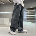 thumbnail image 5 of WUANDIXFA Boys Baggy Jeans, Wide Leg Elastic Waist Denim Pants Loose Fit Trousers Vintage Y2K Streetwear (Dark Blue, 15-16 Years), 5 of 7