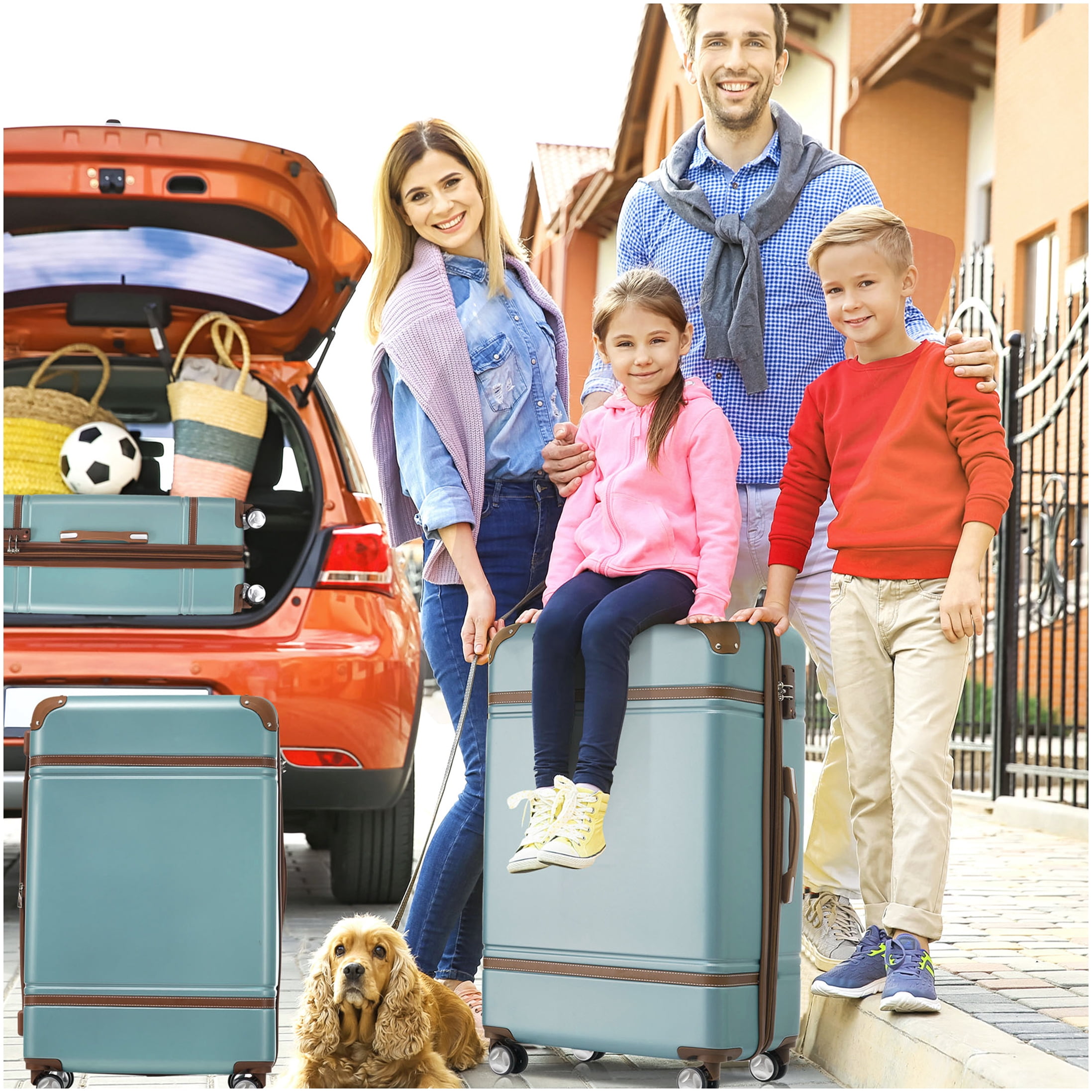 3-Piece Lightweight Hardshell Spinner Luggage Set in Green, TSA Lock, 20in & 24in ABS Suitcase with Cosmetic Case