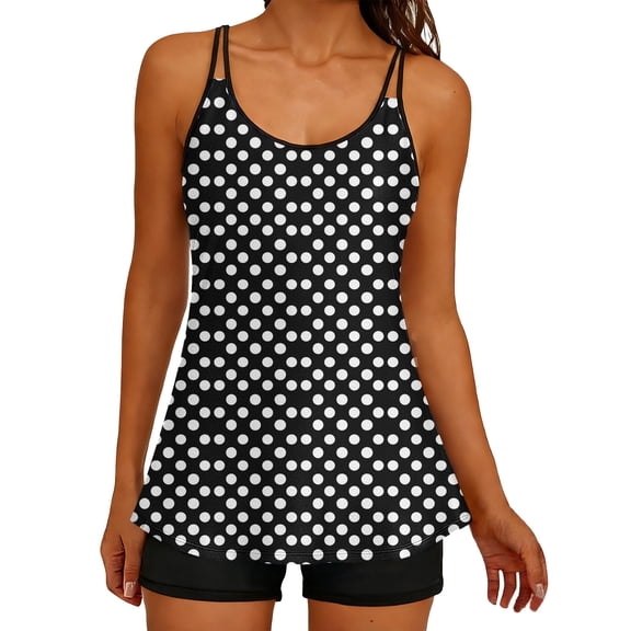 Guluxicc 2 Piece Polka Dot Tankini Sets for Women Spaghetti Strap Top with Boyshorts Summer Beach Swimwear Bathing Suit