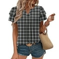 thumbnail image 2 of Camisas de Cuello de Tripulación de Manga Corta para las Mujeres Plisado Mangas de Ruffle, Cuello Redondo Casual Primavera Y Blusa de Verano, 2 of 7