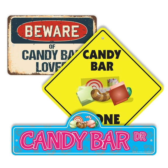 Candy Bar (3 Pack) Large Plastic Street Sign Crossing Sign Warning Sign Vintage Rustic Beware Warning Xing Chocolate Snack Sweet Treat Wrapper Dessert Sugar Energy Fun Kids