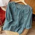 thumbnail image 4 of Blusas de Manga Corta para las Mujeres Cuello en V Casual Camiseta de Sudadera Top, Blusas para las Mujeres Casual, 4 of 6