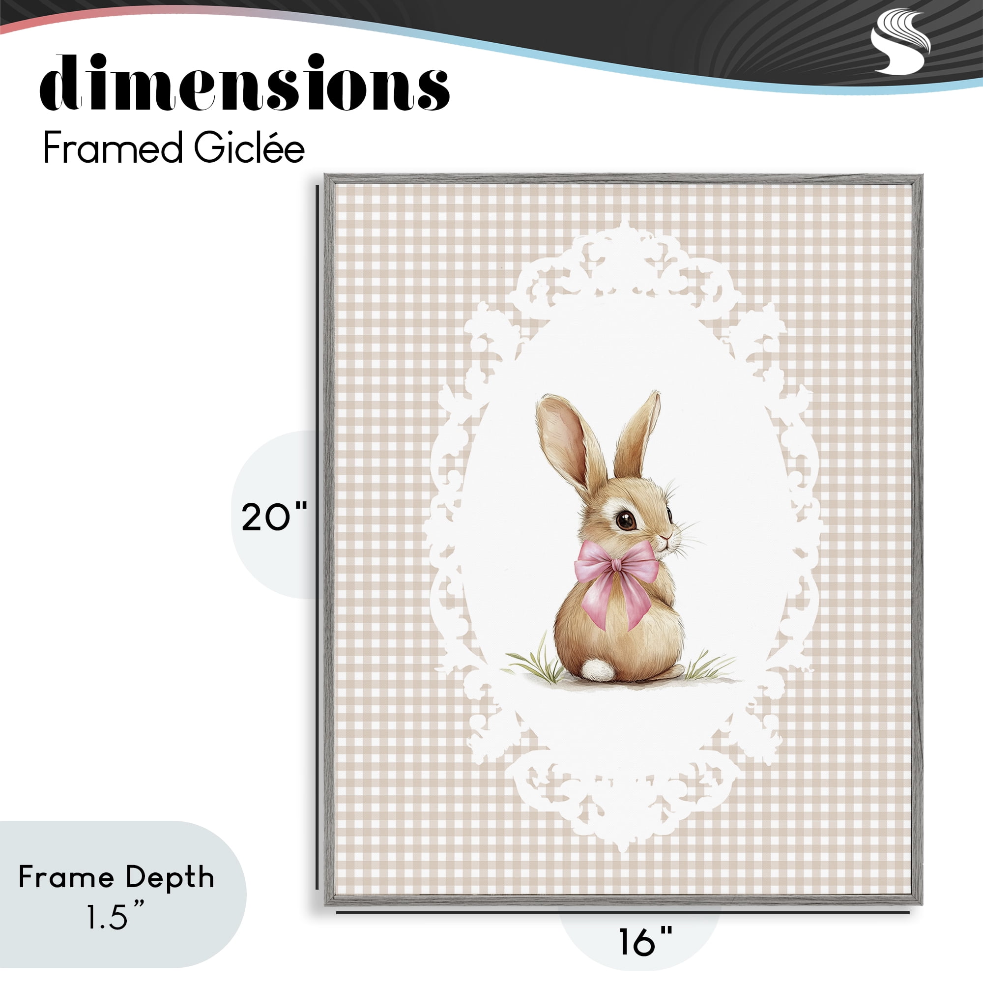 Stupell Industries Vintage Bow & Gingham Bunny Gray Framed Giclee Art, design by Christine Simpson Art