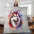 thumbnail image 2 of Watercolor Drip Alaskan Malamute Pop Art Colorful Portrait Artwork Quilt Blanket Alaska Mal Dog Lovers Gifts Cozy Comforter Throw Blanket - 01009, 2 of 5