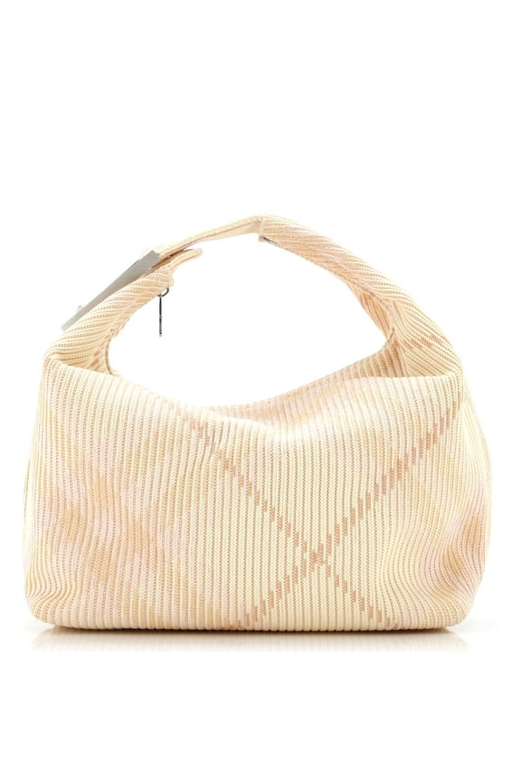 Pre-Owned Burberry Burberry Peg Handle Bag Knit Check Fabric Medium By Rebag