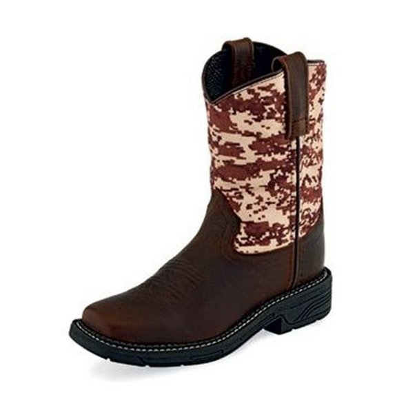Old West Cowboy Boots Boys Six Row Stitch Leather Brown WB1006