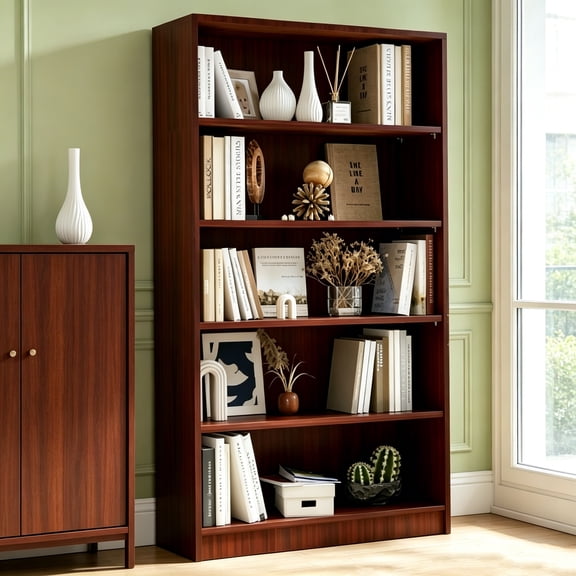 AUU 60" Tall Modern Wood 5-Tier Wide Bookshelf – Bedroom & Living Room Bookcase, Office or Manga Library Shelf