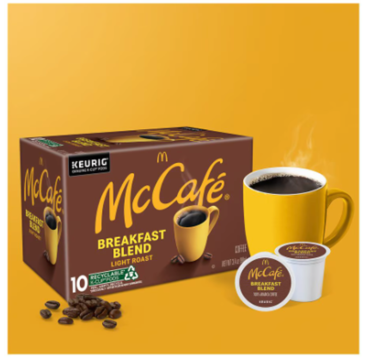 MCCAFÉ MCCAFE BREAKFAST BLEND, SINGLE SERVE COFFEE KEURIG K-CUP PODS, LIGHT ROAST, 10 COUNT