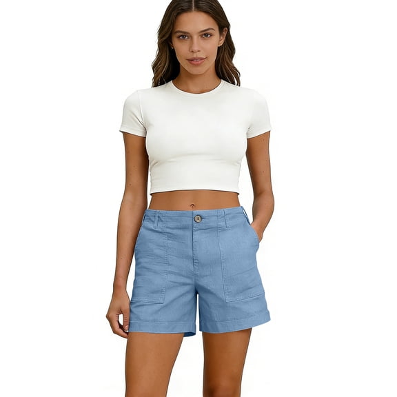DORKASM Shorts for Women Bermuda Trendy Casual Summer High Waisted Wide Leg Shorts Ribbed Elastic Waist Comfy Beach Linen Shorts with Pockets Royal Blue L