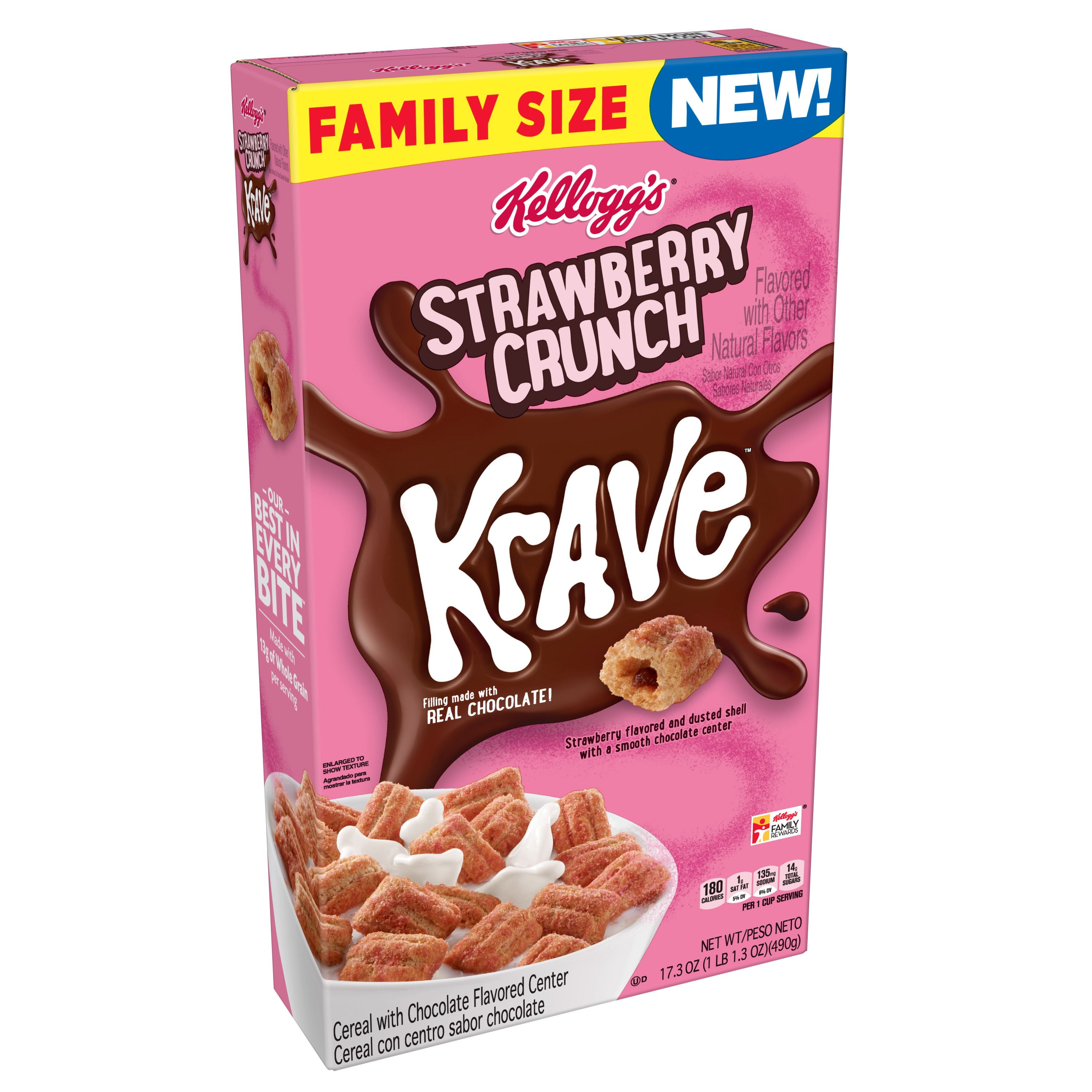 Kellogg's Krave Breakfast Cereal, Strawberry Crunch, 17.3 Oz, Box