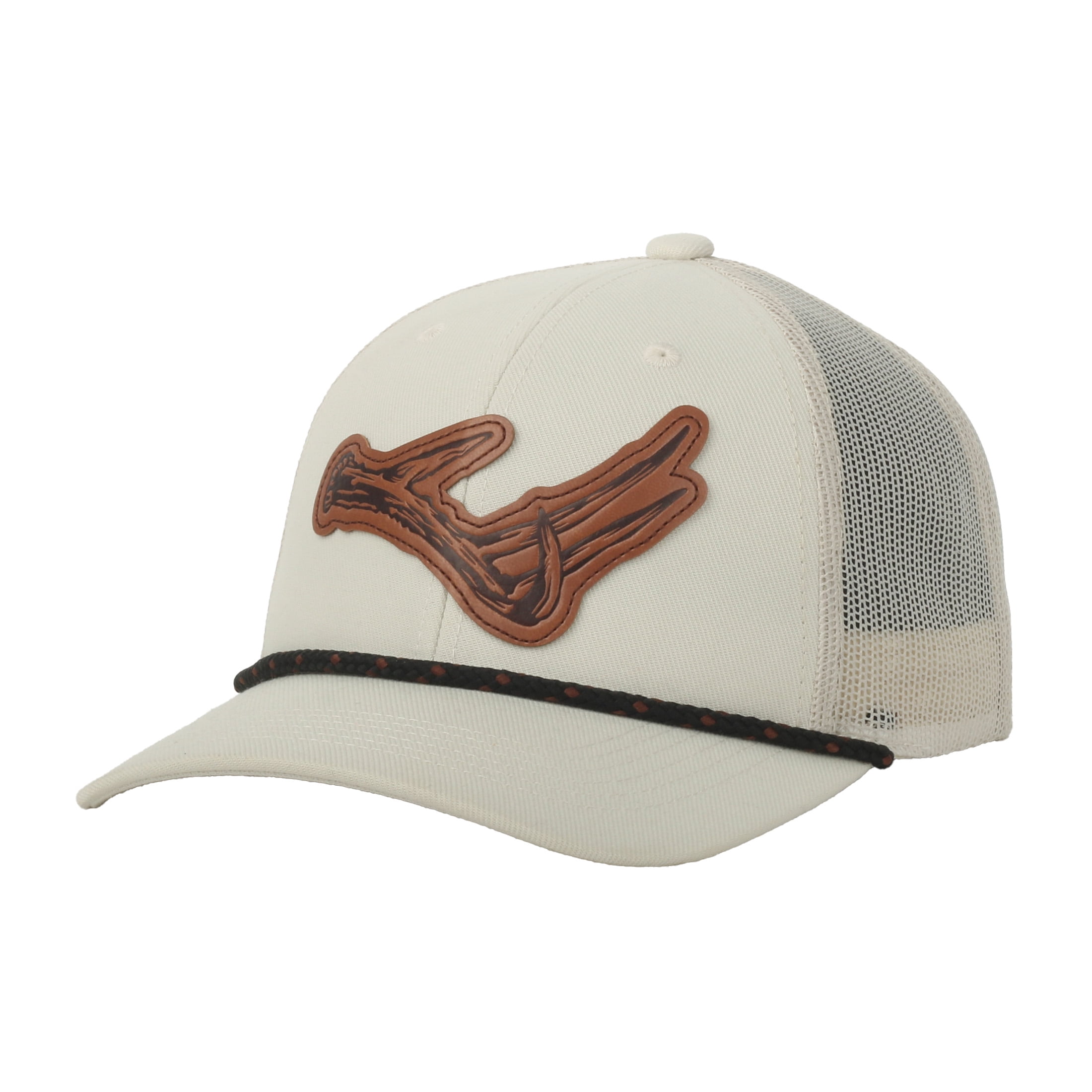 Ivory Structured 6-Panel Cap with Antler Faux Leather Patch