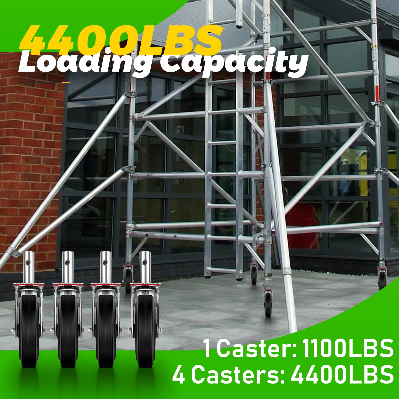 No Noise Wheels, 8 Inch Industrial Casters Set of 4, Locking Swivel Stem Casters Rubber Casters Heavy Duty Castors, Caster Wheels 4400lbs Load for Cart and Workbench
