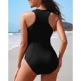 thumbnail image 3 of Beautyin Womens Solid Ribbed Swimsuits Button Racerback One Piece Bathing Suit Thick Shoulder Straps Swimwear, 3 of 8