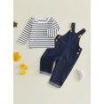 thumbnail image 6 of RUINIXCW Baby Outfit, Long Sleeve Crew Neck Stripes Romper with Denim Overall Pants Fall Outfit Clothing Set, 6 of 9