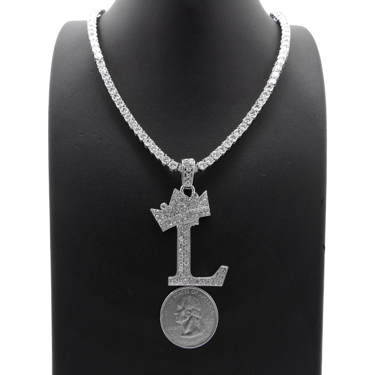 Iced Out Crown Initial Letter Pendant 4mm/18