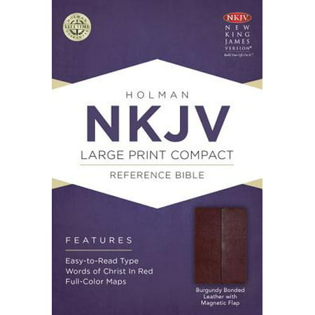 NKJV Large Print Compact Reference Bible, Burgundy Bonded Leather with Magnetic