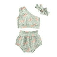 thumbnail image 5 of Douhoow Baby Girls 4th of July Outfit Set, Sleeveless One Shoulder Vest+Floral Flag Print Shorts, 5 of 7
