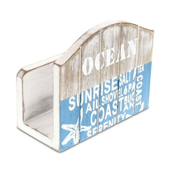 CoTa Global Aqua Sky Napkin Holder - Nautical Themed Napkin Holder with Ocean Sunrise Text Design, Beach Napkin Holder Decor for Tabletop, Novelty Coast Wooden Figure, Coastal Table Decor Centerpiece