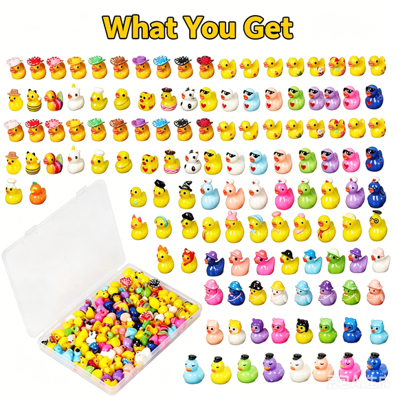 100 Pack Multicolor Mini Resin Ducks to Hide, 35 Unique Styles Solid Little Ducks, Tiny Miniature Duck Figures Bulk for Fairy Garden, Dollhouse, Terrarium, Potted Plants & Micro Landscape Decor