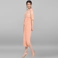 thumbnail image 4 of Janasya Indian Round Neck 3/4 Sleeve Foil Print Peach Poly Crepe Kurta For Women, 4 of 6