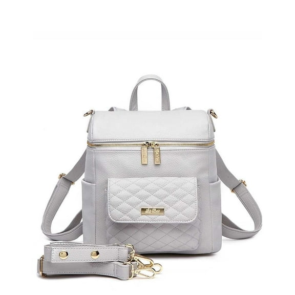 Luli Bebe Petit Monaco Diaper Bag Backpack Storage Bag Stylish Vegan Leather | Stone Grey