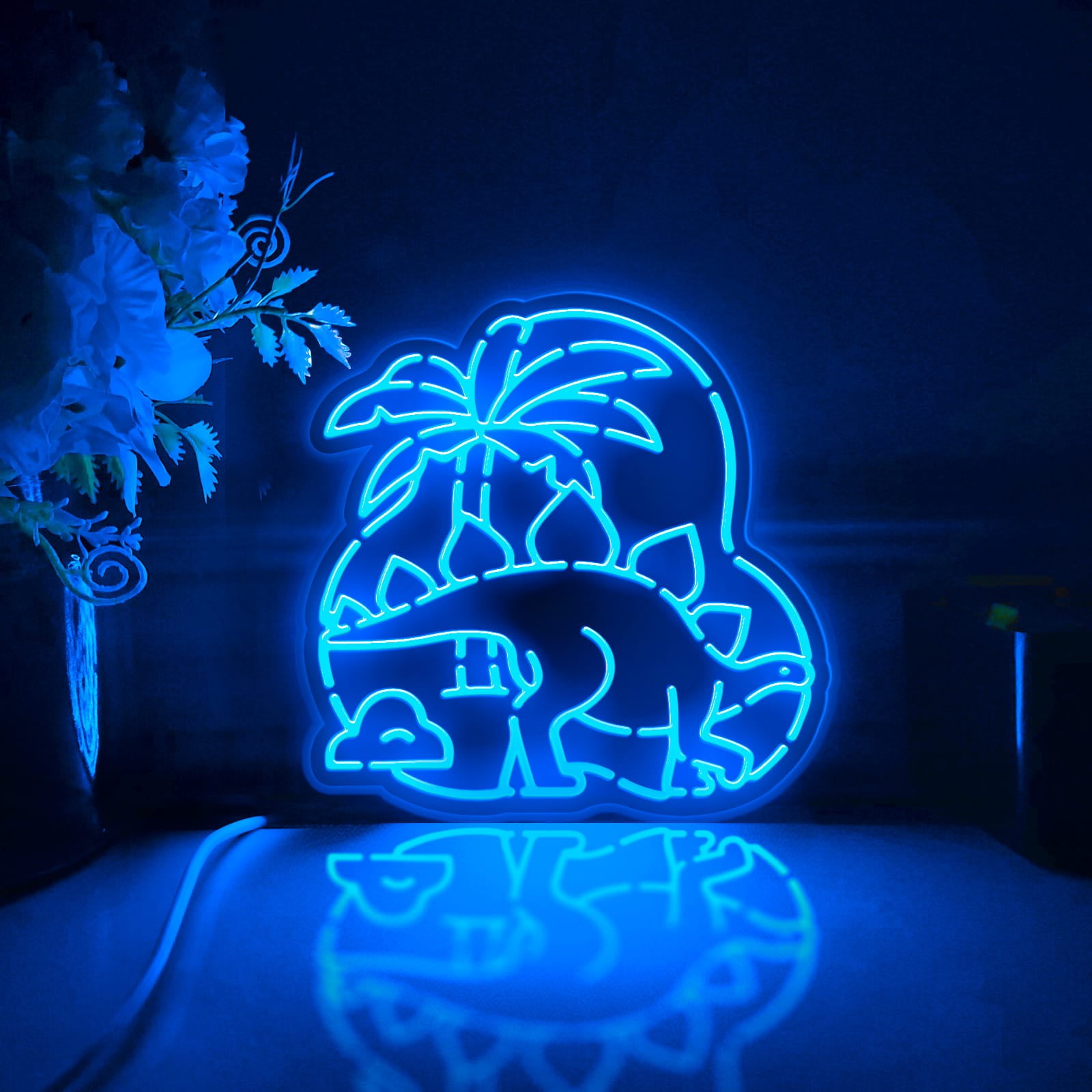 Dinosaur Led Light Box, Dimmable Neon-Like Light Signs USB Power for Wall Decor Bedroom Decoration, Color Flow Effect (WxH) 16"x16"