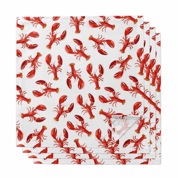 Cloth Napkins Set of 4 - 20x20 Inches, Red Lobster Washable Reusable Table Napkins, Summer Ocean Animal Minimalist Art Soft & Absortbent Dining Napkin for Party Wedding Hotel Restaurant