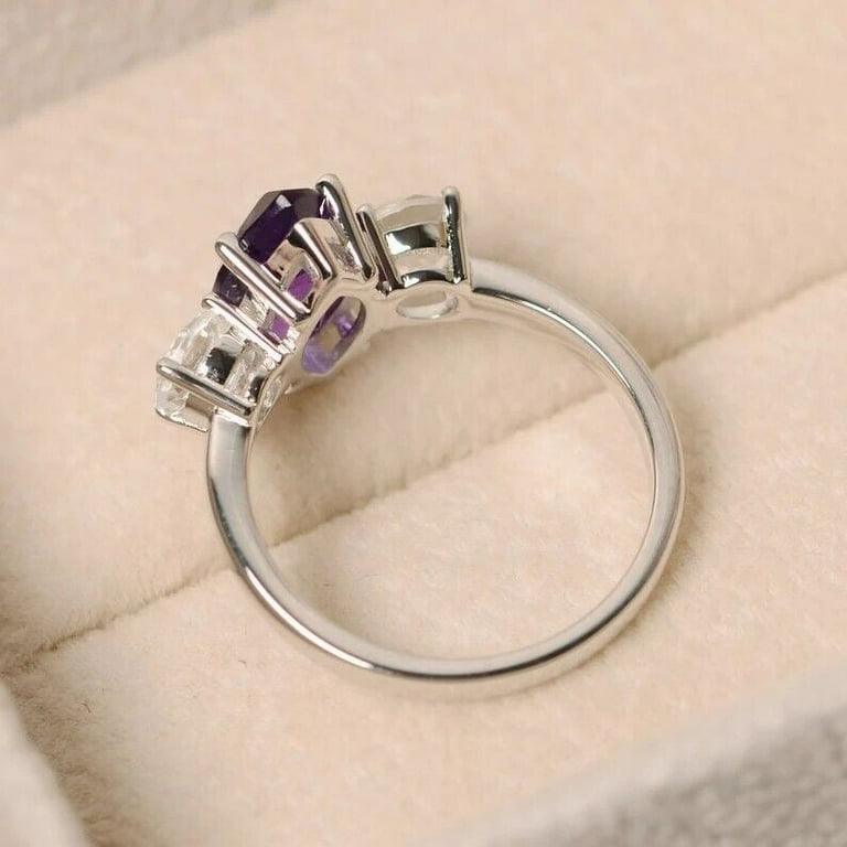 Amethyst ring, marquise cut amethyst , engagement ring, purple amethyst, three buy stone ring