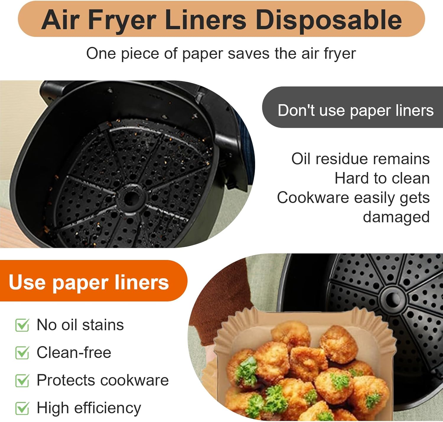 500 Pcs Air Fryer Paper Liners, 8” Square Disposable Parchment Paper Liner for 5-8 QT Air Fryer, Non-Stick, Oil Proof Unbleached Airfryer for Baking, Roasting Microwave