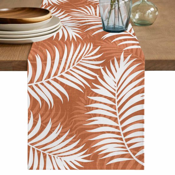 Palm Leaves Burnt Orange Table Runner 72 Inches, Summer Botanical Coastal Tropical Bed Runner Dresser Scarves Tabletop for Indoor Outdoor Parties/Ceremony/Banquet, 18" x 72"