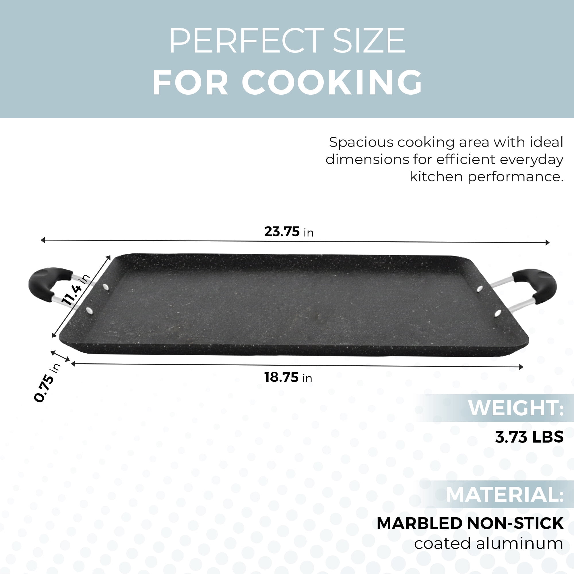 Alpha Living Double Griddle Pan for Stove Top - 18.75 Inch Non-Stick Marble Aluminum Griddle for Gas Grill Nonstick Pan for Crepes, Tortillas – Heat Resistant Handles – Even Heat Distribution