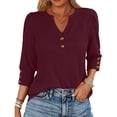 thumbnail image 3 of Womens Tunic Tops Dressy Casual Long Sleeve Henley V Neck Shirts for Women Button Up Blouse Wine 2XL, 3 of 9