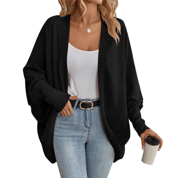 jinghuiyue Women Long Sleeve Cardigans Casual Batwing Sleeve Knitted Coat Loose Open Front Sweater Outwear M