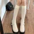 thumbnail image 6 of Japanese Preppy Style Women Knee High Socks Sweet Milky White Black Vertical Striped Solid Color Student Uniform Thin Slim Calf Stockings, 6 of 16