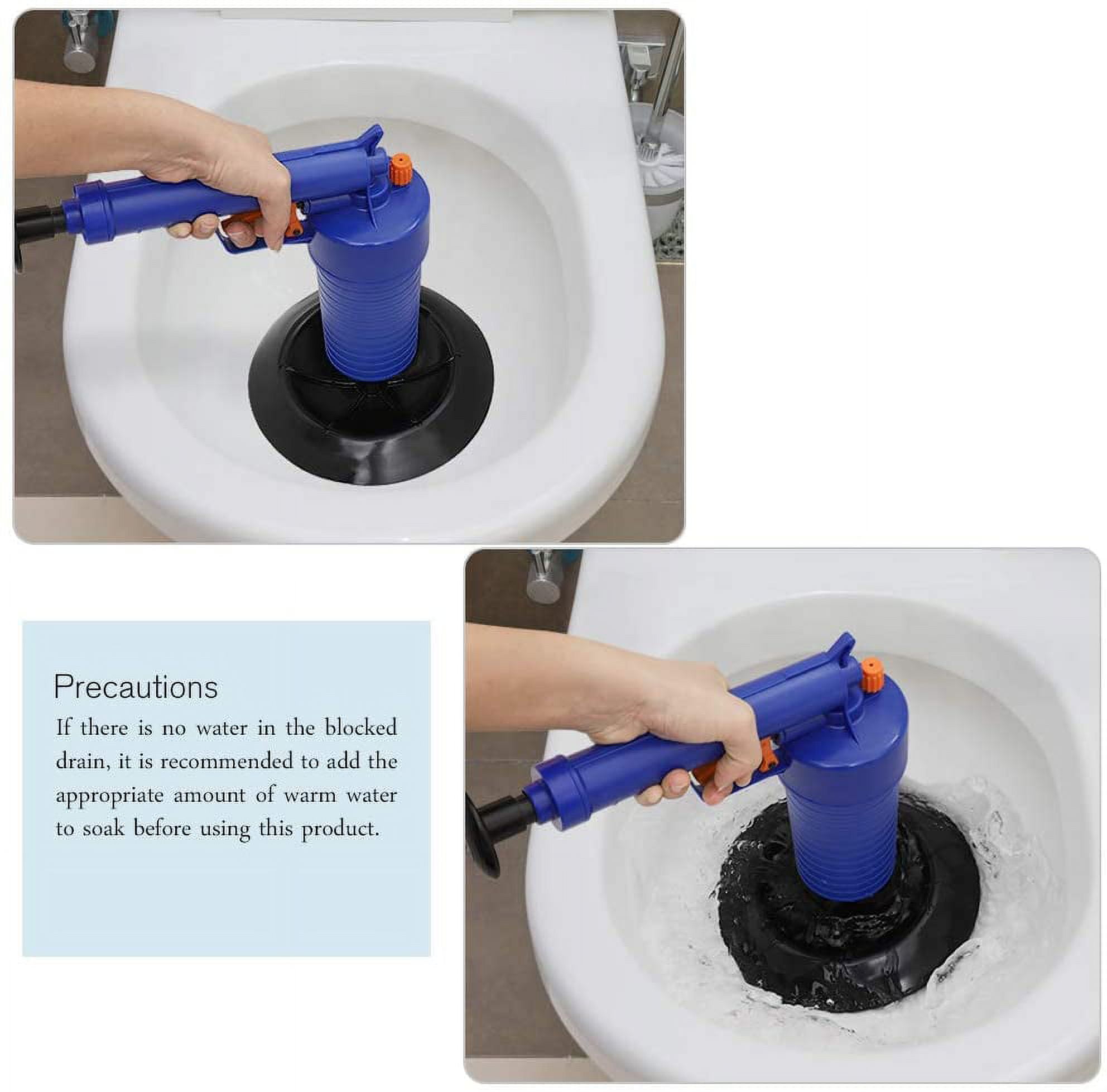 Toilet Plunger Set, Drain Clog Remover Tools High Pressure Air Drain  Blaster with Visual Barometer, Stainless Steel Toilet Unclogger Toilet  Snake for