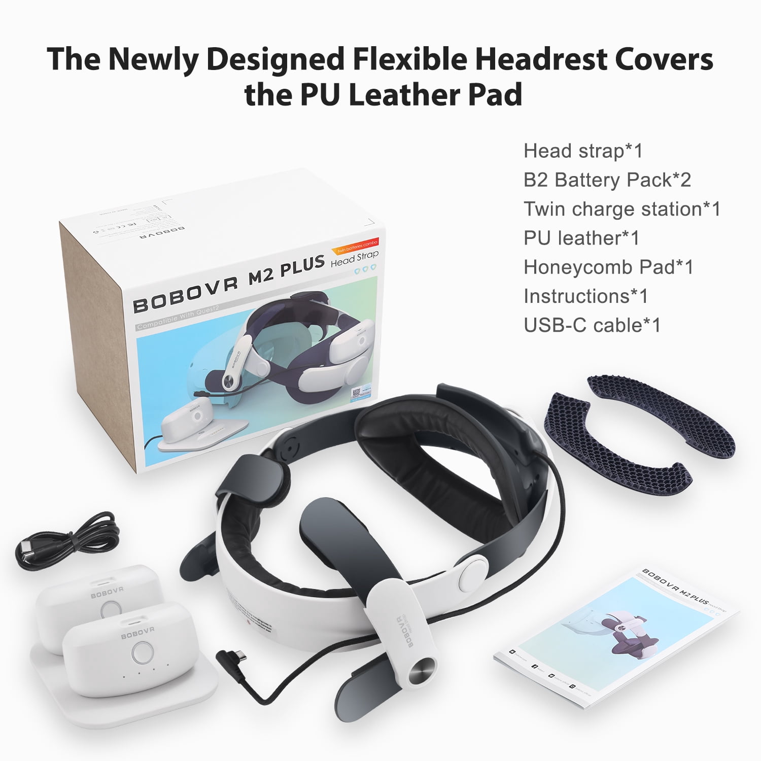 BOBOVR M2 Plus Head Strap Twin Battery Combo Compatible with Meta