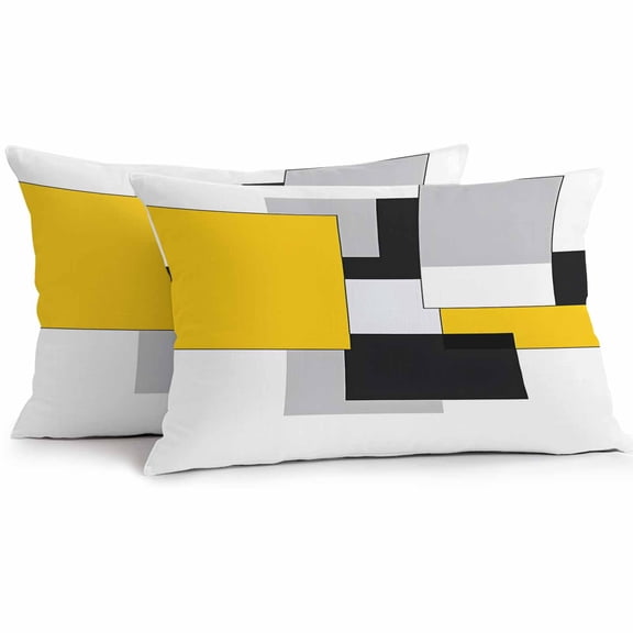 Yellow Black White Geometric Outdoor Pillow Covers Pack of 2 Modern Abstract Art Color Block Waterproof Throw Pillow Covers Decorative Cushion Cases for Patio Garden Tent Balcony Couch 20x12 inch