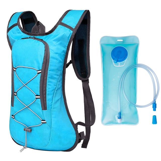 Sac à Dos d'Hydratation Léger en Polyester Résistant à l'Eau avec Vessie Transparente pour le Vélo, la Randonnée, la Course et les Sports de Plein Air - Option Bleue, 28x8x43 cm, 300 g, Idéal pour le Camping, les Voyages et l'Athlétisme