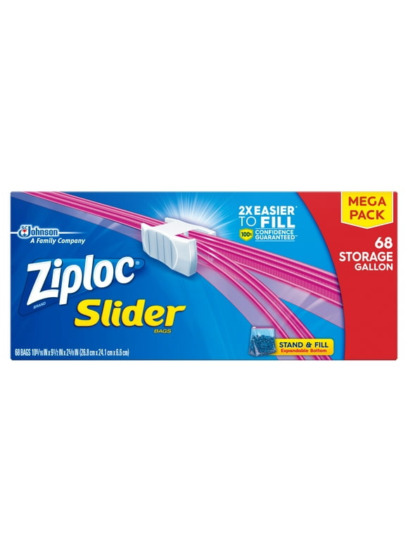 Ziploc Brand Storage Slider Gallon Bags, Zipper Storage Bags, 68 Count