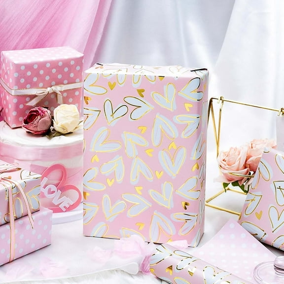 Pink Wrapping Paper Roll, Cute Bow Gift Wrap, Reversible Plaid Gift Paper for Girl Baby Shower, Birthday, Wedding 17 Inch x 33 Feet