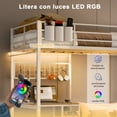 thumbnail image 4 of FABATO Base Cama Individual - Litera de Acero 5 en 1 con Doble Cama Individual, Escritorio, Cajón, Perchero, Malla Metálica con 6 Ganchos y Organizador de Tela - Luz LED y Conexión CA/USB (Blanco), 4 of 7