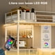 thumbnail image 4 of FABATO Base Cama Individual - Litera de Acero 5 en 1 con Doble Cama Individual, Escritorio, Cajón, Perchero, Malla Metálica con 6 Ganchos y Organizador de Tela - Luz LED y Conexión CA/USB (Blanco), 4 of 7