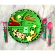 Constructive Eating Made in USA Combo with Set of 3 Garden Fairy Utensils and Dinosaur Plate for Toddlers, Infants, Babies and Kids - Made With Materials Tested for Safety