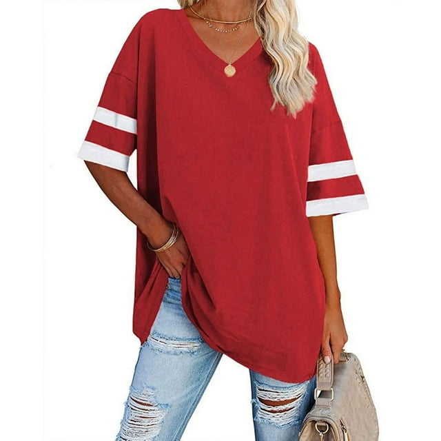 ICHUANYI Clearance Women's Shirt Tees Funny Cute Short Sleeve V-neck T Shirt Print Shirt Tops Blouse Gift For Women(Red, L) ICHUANYI WER2023081115316
